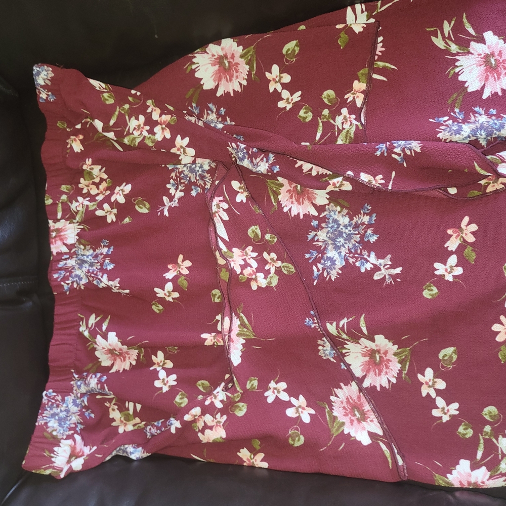 Floral Burgundy Shirt Off-the-shoulder